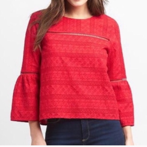 Gap Red Eyelet Bell sleeve top - Picture 2 of 8